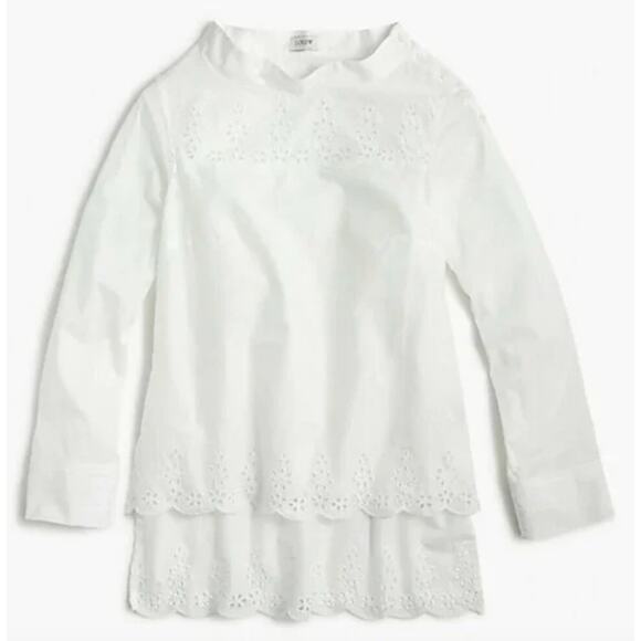 J.Crew White Tunic Top Cotton Scalloped Eyelet Funnel Neck High Low Hem Size 2 - Picture 14 of 14